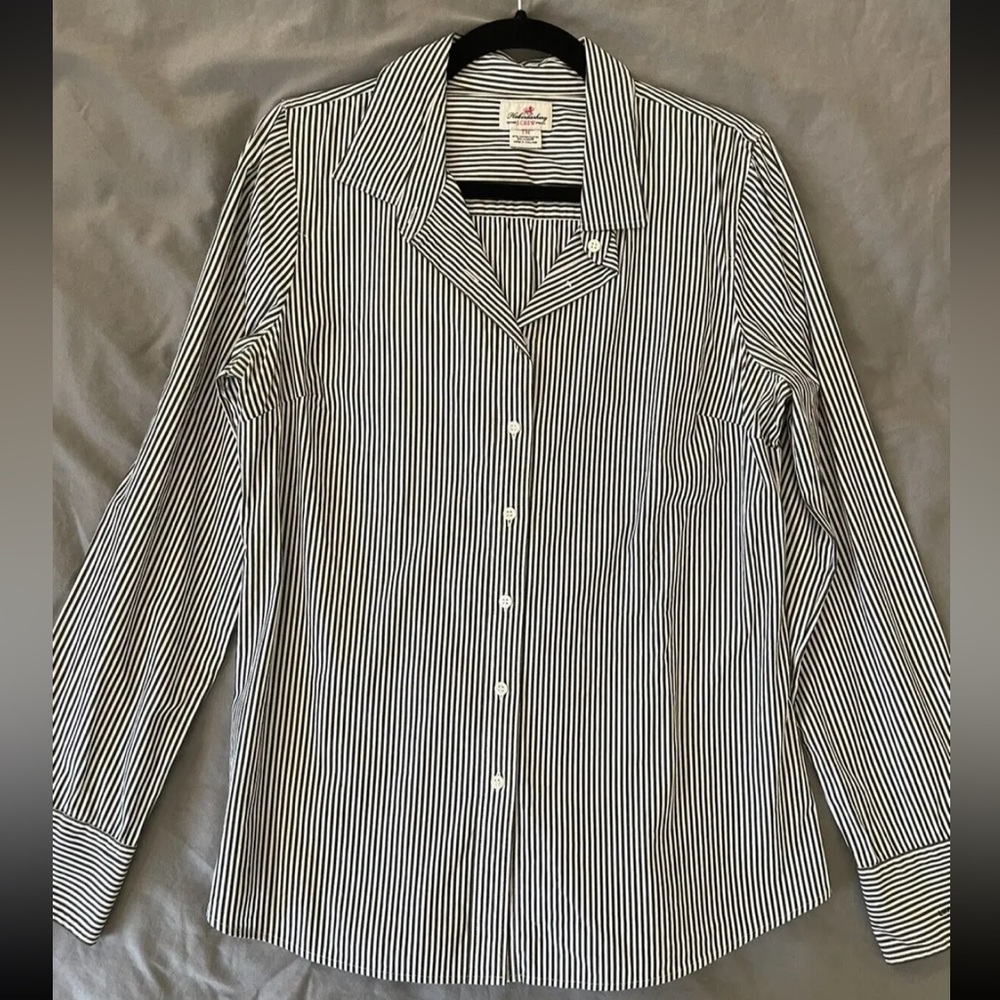 J.Crew Haberdashery Black and White Striped Button Up - size medium tall